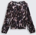 TOM TAILOR DENIM Damen Loose Fit Bluse mit Schleifen-Details, schwarz, Gemustert, Gr. XL