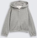 TOM TAILOR Mädchen Cropped Hoodie Sweatjacke in Glitzer-Optik, grau, Meliert, Gr. 92/98