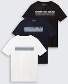 TOM TAILOR DENIM Herren T-Shirt mit Print im 3er-Pack, schwarz, Uni, Gr. XS
