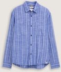TOM TAILOR DENIM Herren Relaxed Fit Hemd mit Leinenanteil, blau, Gestreift, Gr. M