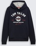 TOM TAILOR Herren Hoodie Sweatshirt mit Logo-Print, blau, Uni, Gr. L