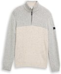 Thumbnail - TOM TAILOR Herren Troyer Strickpullover mit Strukturmix, weiß, Colour Blocking, Gr. M