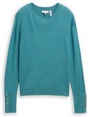 TOM TAILOR Damen Strickpullover mit Knopf-Details, blau, Uni, Gr. L