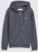 TOM TAILOR DENIM Herren Hoodie Sweatjacke mit Logo-Print, grau, Uni, Gr. M