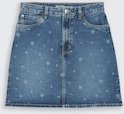 TOM TAILOR DENIM Damen Mini-Jeansrock mit Herz-Print, blau, Uni, Gr. XXL