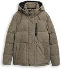 TOM TAILOR Herren Cord Puffer-Jacke mit abnehmbarer Kapuze, grün, Uni, Gr. M