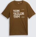 TOM TAILOR Herren T-Shirt mit Print, braun, Uni, Gr. M
