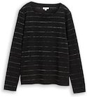 TOM TAILOR Damen Langarmshirt mit Glitzer-Streifenmuster, schwarz, Gestreift, Gr. XL