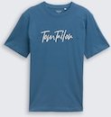 TOM TAILOR Herren T-Shirt mit Logo-Print, blau, Uni, Gr. S