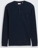 TOM TAILOR Herren Ripp Henley Langarmshirt mit Brusttasche, blau, Uni, Gr. S