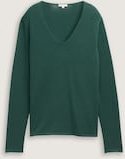 TOM TAILOR Damen Strickpullover mit V-Ausschnitt, grün, Uni, Gr. XXL
