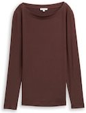Thumbnail - TOM TAILOR Damen Slim Fit Langarmshirt mit U-Boot-Ausschnitt, braun, Uni, Gr. S