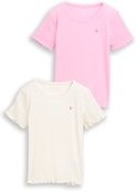 TOM TAILOR Mädchen Ripp T-Shirt mit Print im 2er-Pack, weiß, Uni, Gr. 92/98