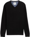 TOM TAILOR Herren Strickpullover mit V-Ausschnitt, schwarz, Uni, Gr. L
