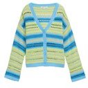 Thumbnail - TOM TAILOR DENIM Damen Relaxed Fit Cardigan mit Lochmuster, blau, Gestreift, Gr. L