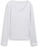 TOM TAILOR DENIM Damen Slim Fit Langarmshirt mit Glitzer-Effekt, weiß, Uni, Gr. M
