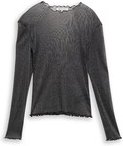 TOM TAILOR DENIM Damen Mesh Langarmshirt mit Glitzer-Effekt, schwarz, Uni, Gr. XXL