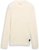 TOM TAILOR DENIM Herren Strickpullover mit Rundhalsausschnitt, weiß, Uni, Gr. L