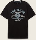 TOM TAILOR Herren T-Shirt mit Logo-Print, schwarz, Uni, Gr. M