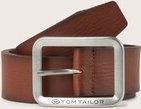 TOM TAILOR Herren TTTED Ledergürtel mit eckiger Dornschließe, braun, Logo Print, Gr. 85