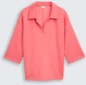 TOM TAILOR Damen Plus Size - Loose Fit Scuba Langarmshirt mit Polokragen, rosa, Uni, Gr. 52