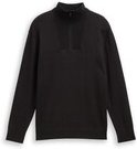 Thumbnail - TOM TAILOR DENIM Herren Troyer Strickpullover aus Baumwolle, schwarz, Uni, Gr. XXL