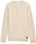 TOM TAILOR Herren Henley Strickpullover aus Baumwolle, beige, Gestreift, Gr. L