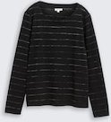 TOM TAILOR Damen Langarmshirt mit Glitzer-Streifenmuster, schwarz, Gestreift, Gr. XL