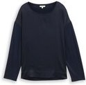 Thumbnail - TOM TAILOR Damen Loose Fit Langarmshirt im Material-Mix, blau, Uni, Gr. L