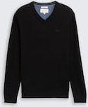 TOM TAILOR Herren Strickpullover mit V-Ausschnitt, schwarz, Uni, Gr. L