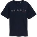 TOM TAILOR Herren T-Shirt mit Logo-Print, blau, Uni, Gr. S