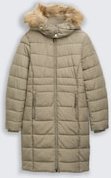 TOM TAILOR Damen Puffer-Mantel mit abnehmbarer Kapuze, grün, Uni, Gr. M