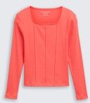 TOM TAILOR Mädchen Ripp Langarmshirt mit Karree-Ausschnitt, rot, Uni, Gr. 164