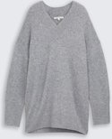 TOM TAILOR DENIM Damen Longstyle Strickpullover mit V-Ausschnitt, grau, Meliert, Gr. XS