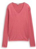 TOM TAILOR Damen Pullover mit V-Ausschnitt, rot, Uni, Gr. M