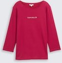 TOM TAILOR Damen Slim Fit Langarmshirt mit Glitzer-Logo, rot, Uni, Gr. XXXL