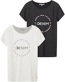 Thumbnail - TOM TAILOR DENIM Damen Print T-Shirt im 2er-Pack, grau, Uni, Gr. XS
