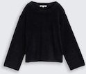 TOM TAILOR DENIM Damen Strickpullover aus Federgarn, schwarz, Uni, Gr. XS