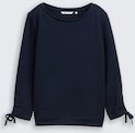 TOM TAILOR DENIM Damen Slim Fit Sweatshirt mit Raffärmeln, blau, Uni, Gr. L