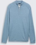 TOM TAILOR Herren Troyer Strickpullover mit Logo-Stickerei, blau, Meliert, Gr. S