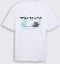 TOM TAILOR Herren T-Shirt mit Fotoprint, weiß, Logo Print, Gr. L