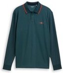 Thumbnail - TOM TAILOR Herren Langarm Piqué Poloshirt mit Logo-Print, grün, Meliert, Gr. XXL
