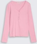 TOM TAILOR DENIM Damen Slim Fit Henley Langarmshirt mit Streifenmuster, rosa, Gestreift, Gr. XL