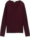 TOM TAILOR Damen Strickpullover mit V-Ausschnitt, rot, Uni, Gr. XXXL