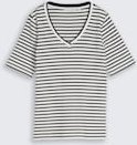 TOM TAILOR Damen Slim Fit T-Shirt mit V-Ausschnitt, weiß, Gestreift, Gr. XS