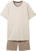 TOM TAILOR Herren Pyjama-Set mit Streifenmuster, grau, Gestreift, Gr. 48