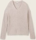 TOM TAILOR Damen Strickpullover mit V-Ausschnitt, weiß, Uni, Gr. XXL