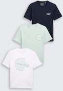 TOM TAILOR DENIM Herren T-Shirts mit Print im 3er-Pack, blau, Uni, Gr. L