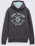 TOM TAILOR Herren Hoodie Sweatshirt mit Logo-Print, schwarz, Uni, Gr. S