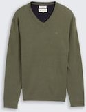 Thumbnail - TOM TAILOR Herren Strickpullover mit V-Ausschnitt aus Baumwolle, grün, Meliert, Gr. L